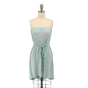 Soprano Striped Strapless Knit Dress Green Gray XS summer beach casual preppy